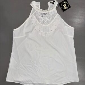 Millenium White Halter Top Lace Beaded‎ Embellished Sleeveless Blouse